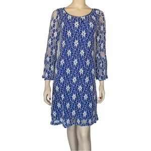 Haani Blue & White Floral Bell Sleeves Dress Size Medium